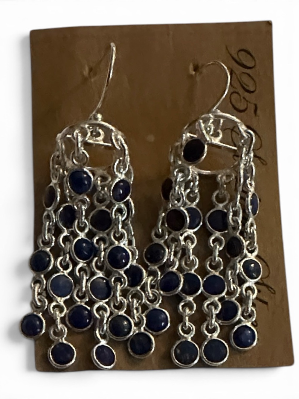 925 Sterling Silver Blue Lapis Dangle Chandelier Earrings